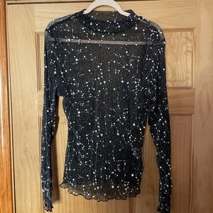 Plus Size Star mesh long sleeve top